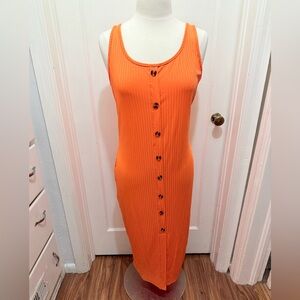 SHEIN Vibrant Orange Midi Dress with Button Detail